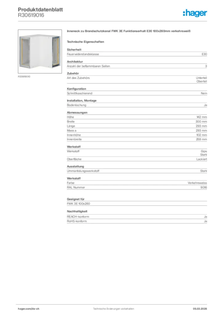 Bild Hager Produktdatenblatt R30619016 | Hager Schweiz