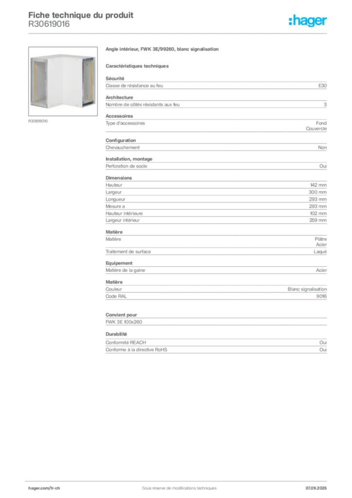 Image Hager Fiche technique du produit R30619016 | Hager Suisse