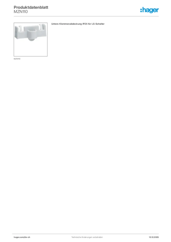 Bild Hager Produktdatenblatt MZN110 | Hager Schweiz