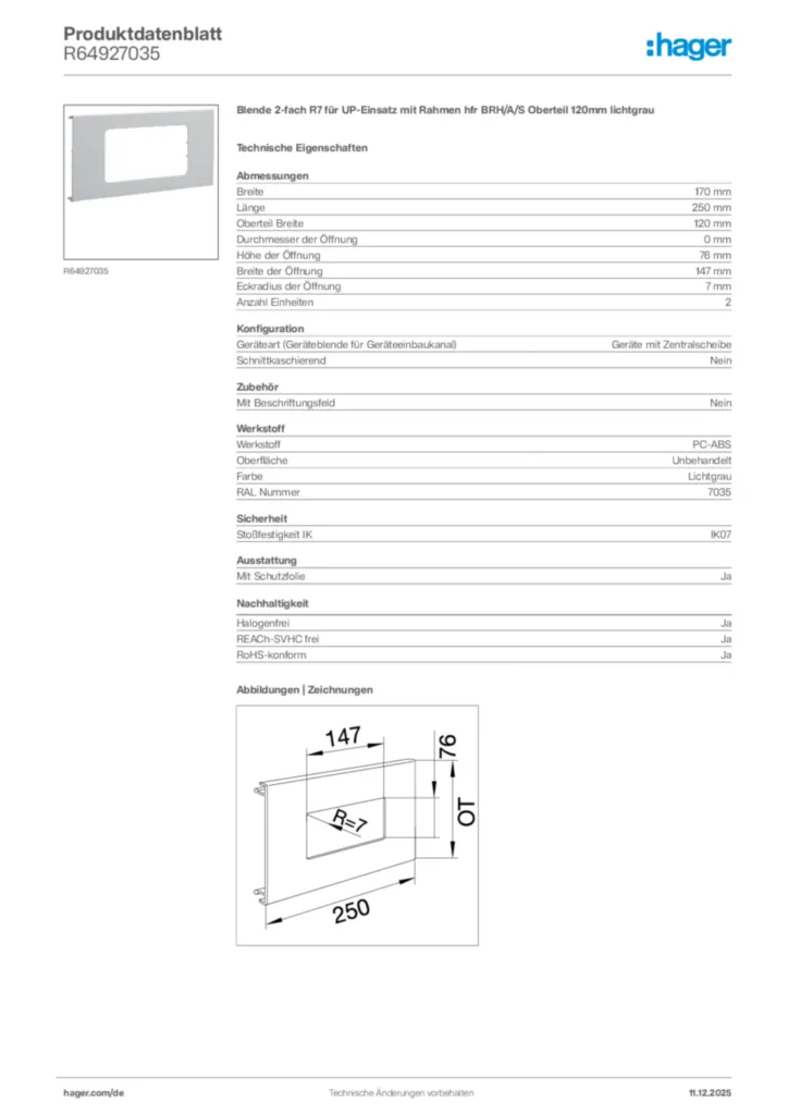 Bild Hager Produktdatenblatt R64927035 | Hager Deutschland