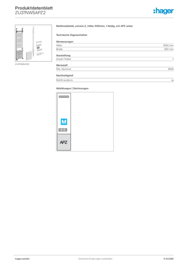 Hager Produktdatenblatt ZU37NW5APZ2
