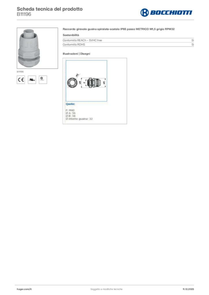 Immagine Bocchiotti Scheda tecnica del prodotto B11196 | Hager Italia
