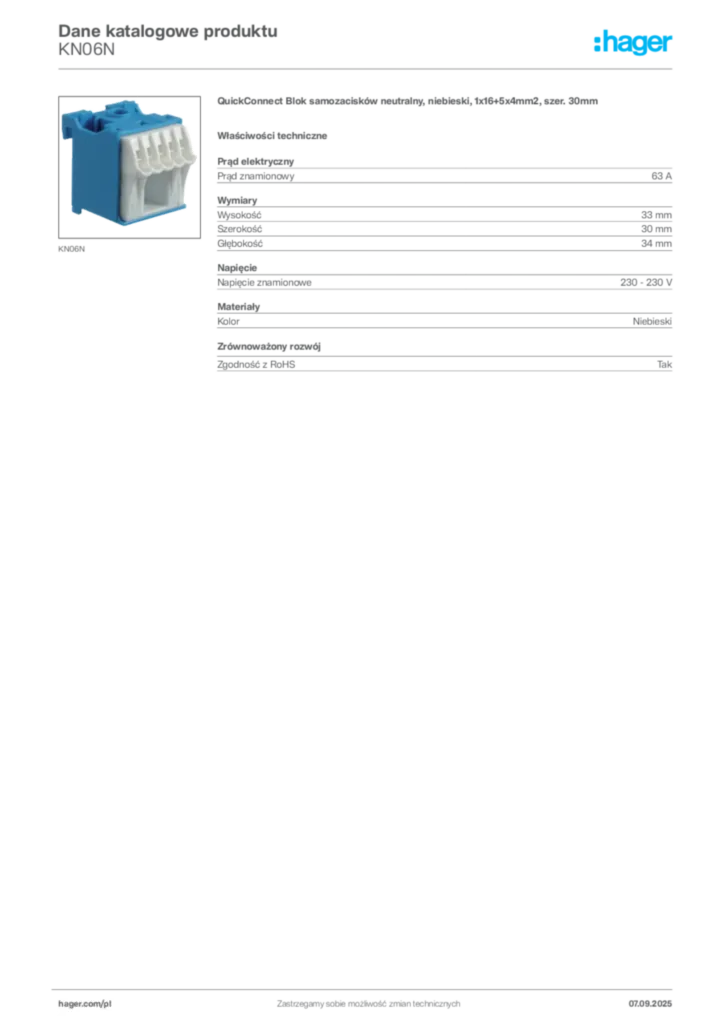 Zdjęcie Hager Dane katalogowe produktu KN06N | Hager Polska