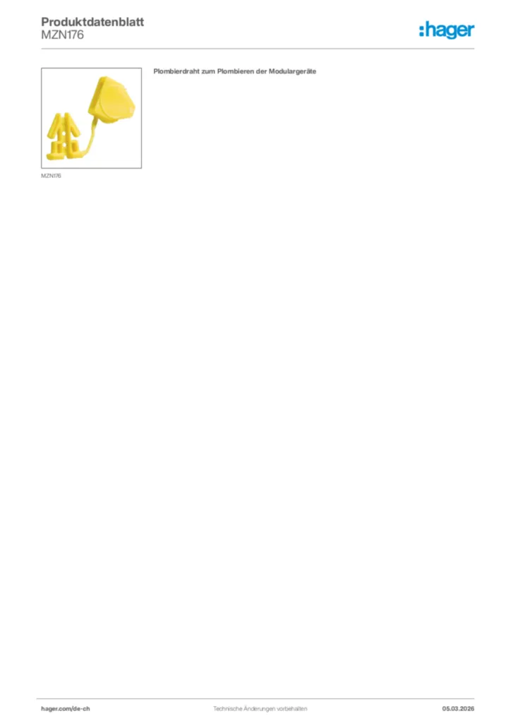Bild Hager Produktdatenblatt MZN176 | Hager Schweiz