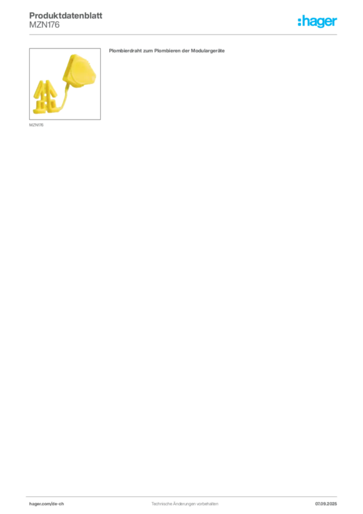 Bild Hager Produktdatenblatt MZN176 | Hager Schweiz