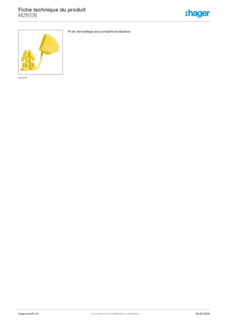 Image Hager Fiche technique du produit MZN176 | Hager Suisse