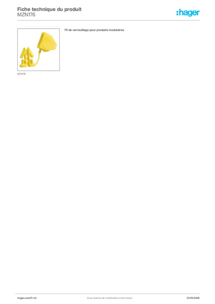 Image Hager Fiche technique du produit MZN176 | Hager Suisse