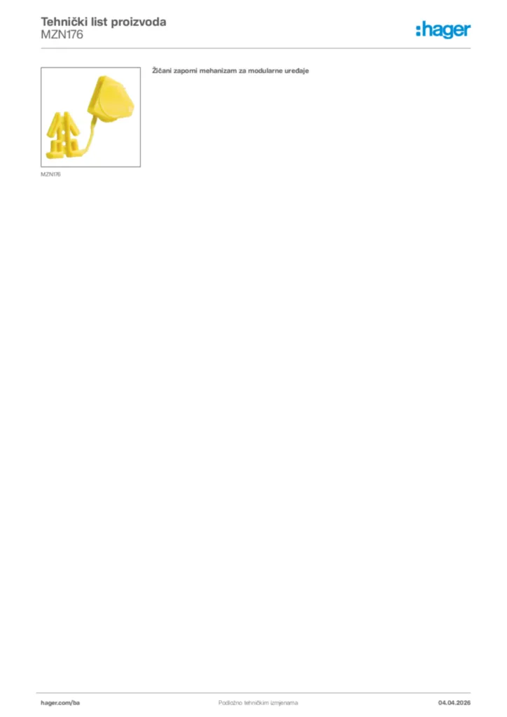 Slika Hager Tehnički list proizvoda MZN176  | Hager