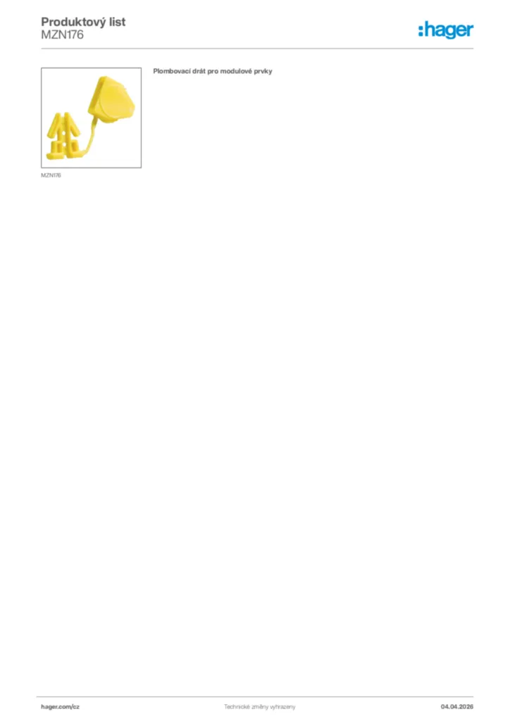 Obrázek Hager Product data sheet MZN176 | Hager