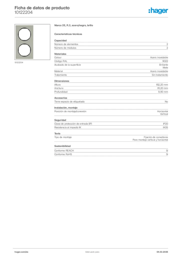 Imagen Hager Ficha de datos de producto 10122204 | Hager España