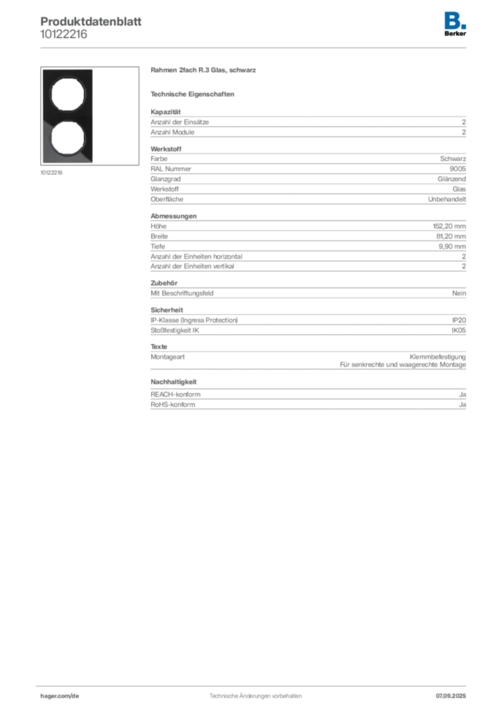 Bild Berker Produktdatenblatt 10122216 | Hager Deutschland