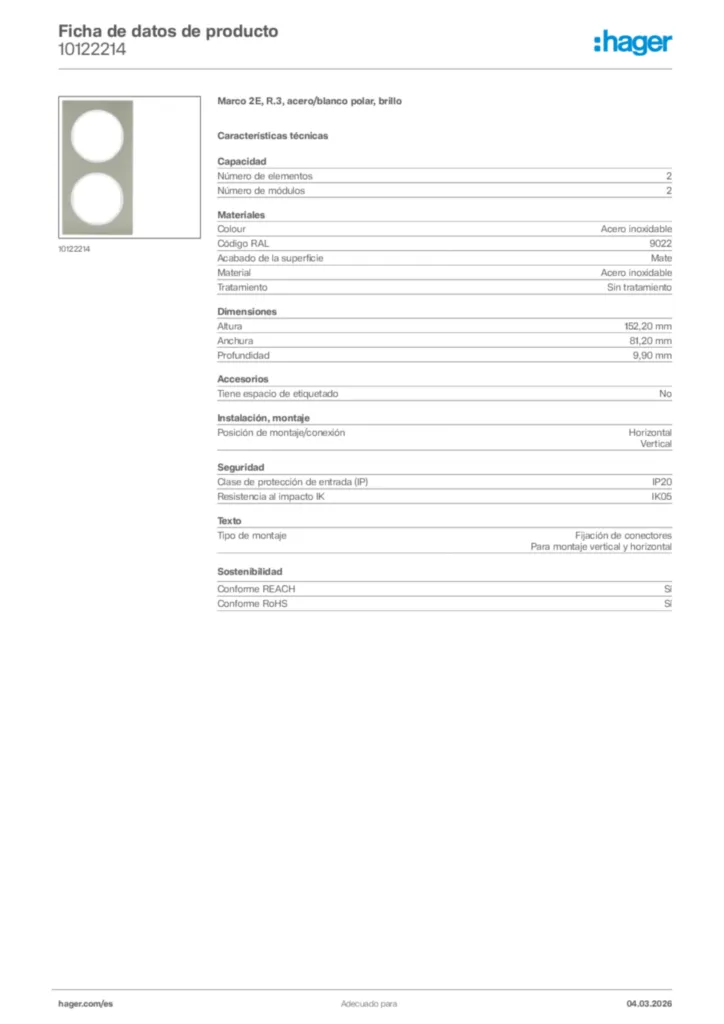 Imagen Hager Ficha de datos de producto 10122214 | Hager España