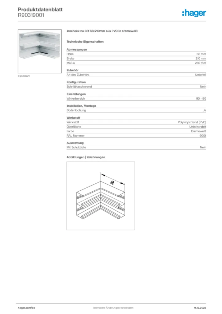 Bild Hager Produktdatenblatt R90319001 | Hager Deutschland