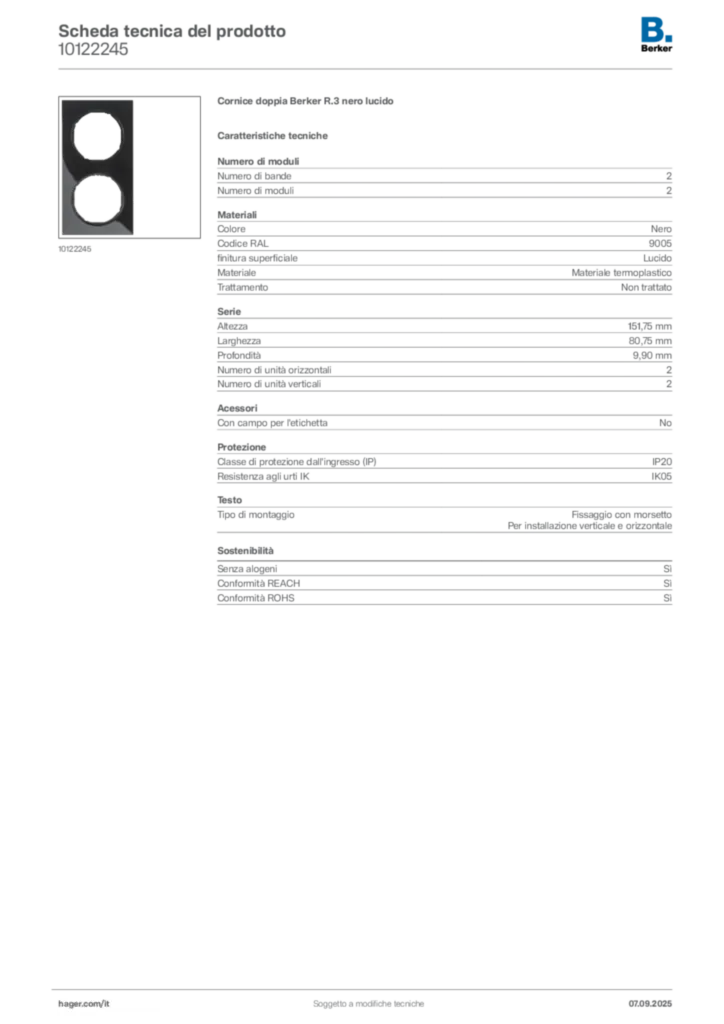 Immagine Berker Scheda tecnica del prodotto 10122245 | Hager Italia