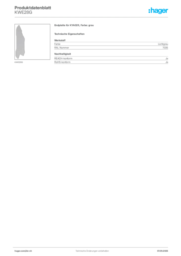 Bild Hager Produktdatenblatt KWE28G | Hager Schweiz