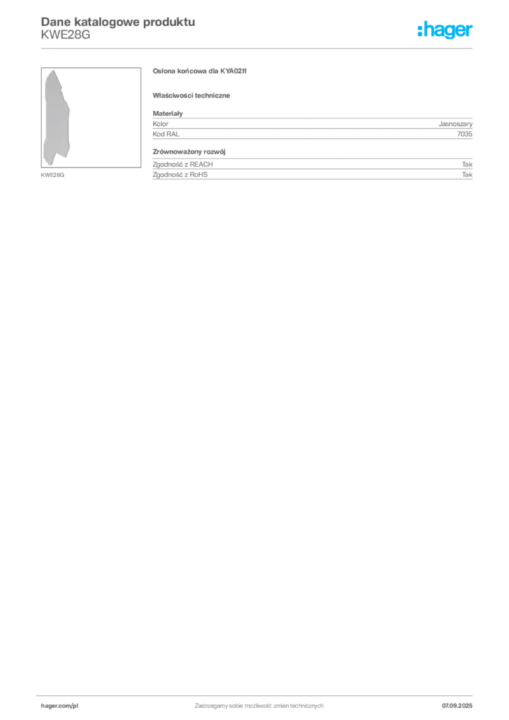 Zdjęcie Hager Dane katalogowe produktu KWE28G | Hager Polska