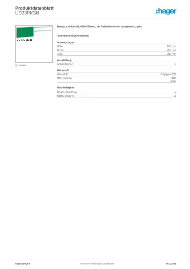 Bild Hager Produktdatenblatt UC33RKGN | Hager Deutschland