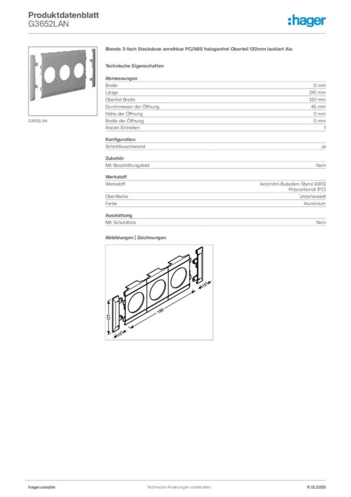 Bild Hager Produktdatenblatt G3652LAN | Hager Deutschland