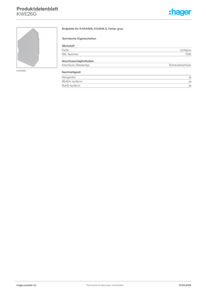 Bild Hager Produktdatenblatt KWE26G | Hager Schweiz