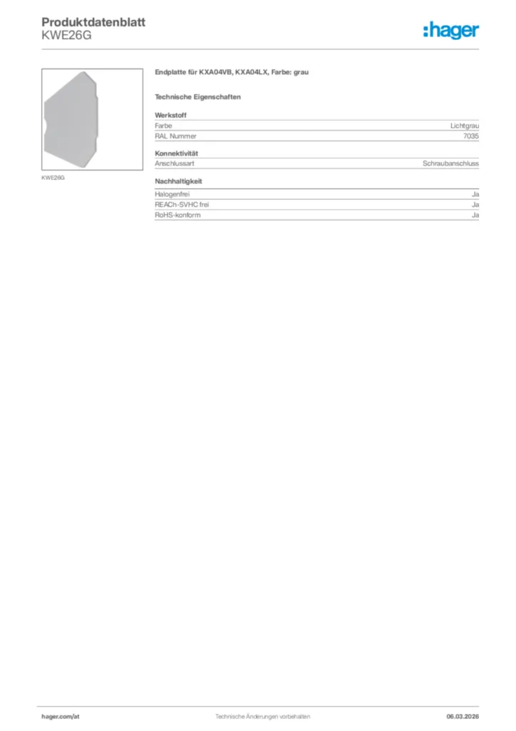 Bild Hager Produktdatenblatt KWE26G | Hager Deutschland