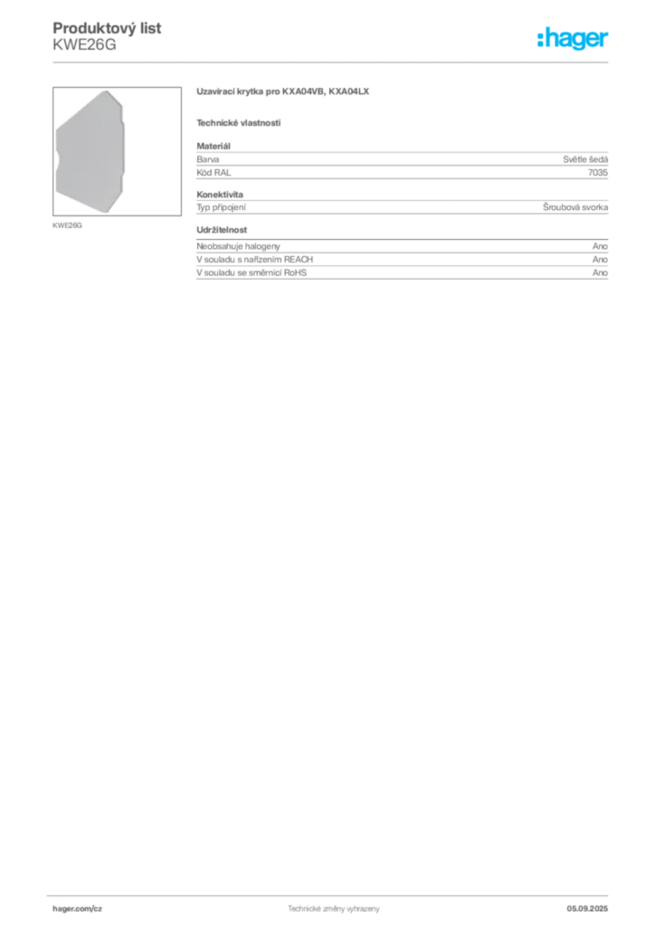 Obrázek Hager Produktový list KWE26G | Hager