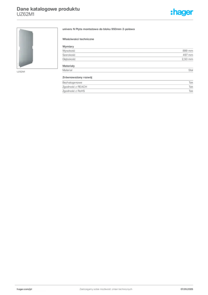 Zdjęcie Hager Dane katalogowe produktu UZ62M1 | Hager Polska
