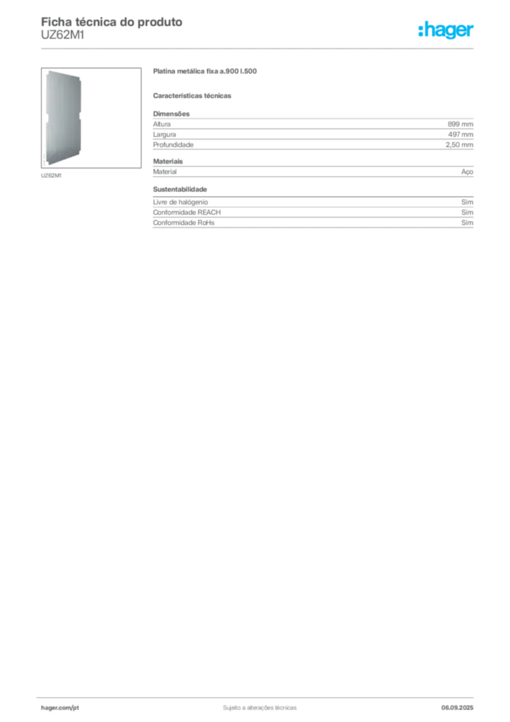 Imagem Hager Ficha técnica do produto UZ62M1 | Hager Portugal