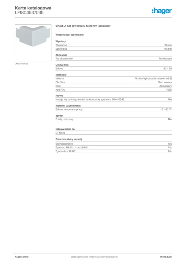 Zdjęcie Hager Karta katalogowa LF1804537035 | Hager Polska