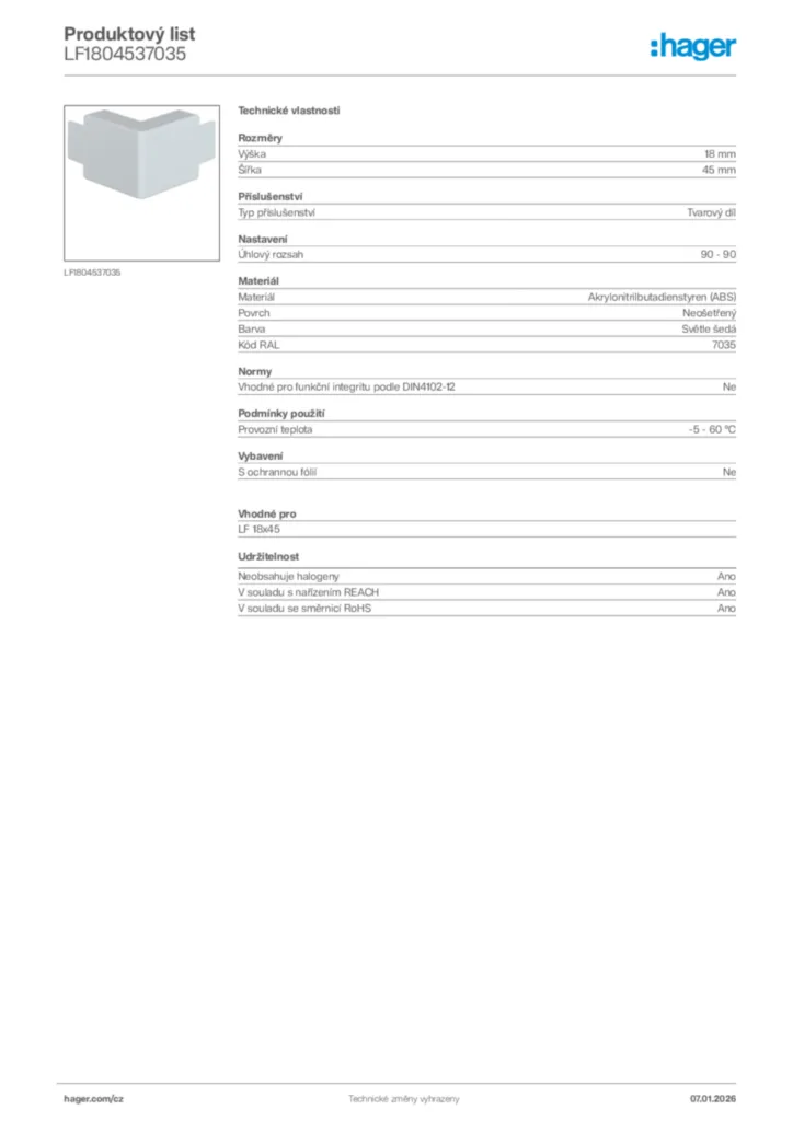 Obrázek Hager Product data sheet LF1804537035 | Hager