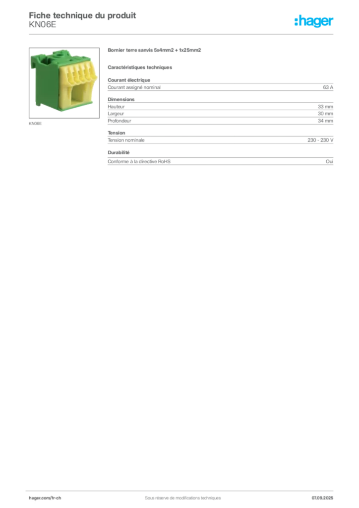 Image Hager Fiche technique du produit KN06E | Hager Suisse