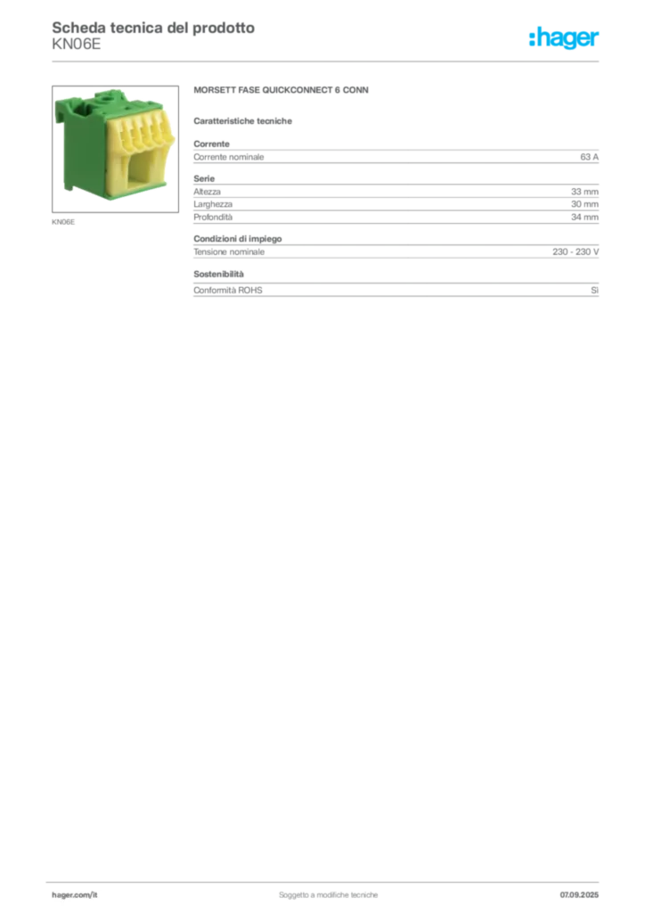 Immagine Hager Scheda tecnica del prodotto KN06E | Hager Italia