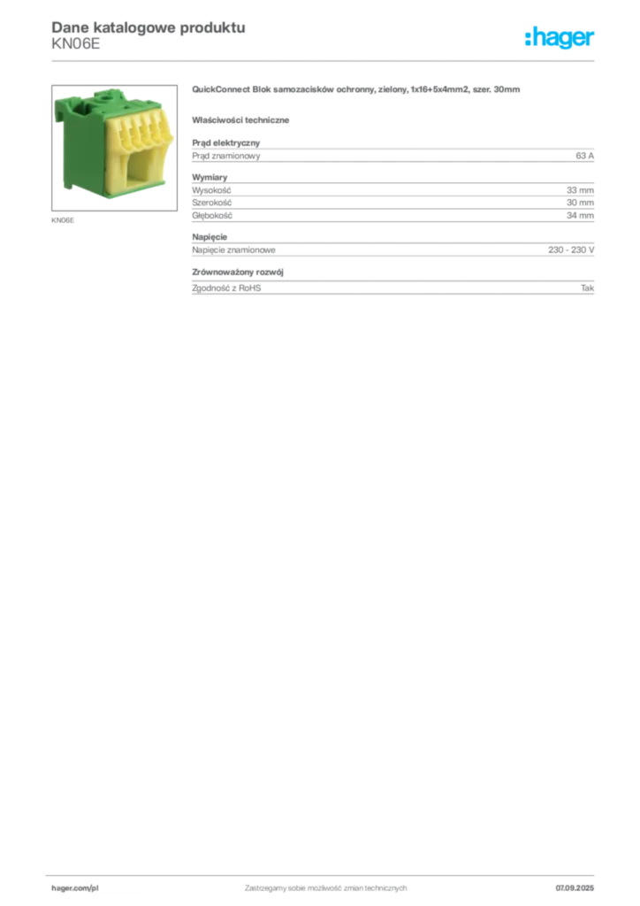 Zdjęcie Hager Dane katalogowe produktu KN06E | Hager Polska