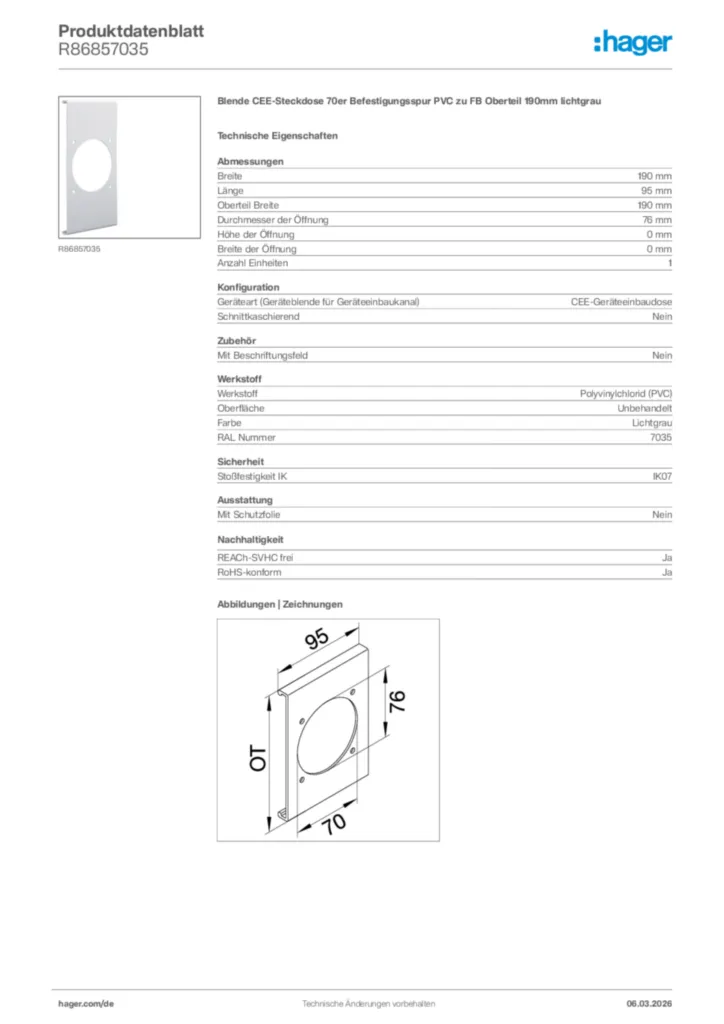 Bild Hager Produktdatenblatt R86857035 | Hager Deutschland