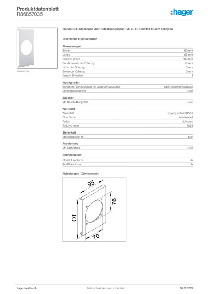 Bild Hager Produktdatenblatt R86857035 | Hager Schweiz
