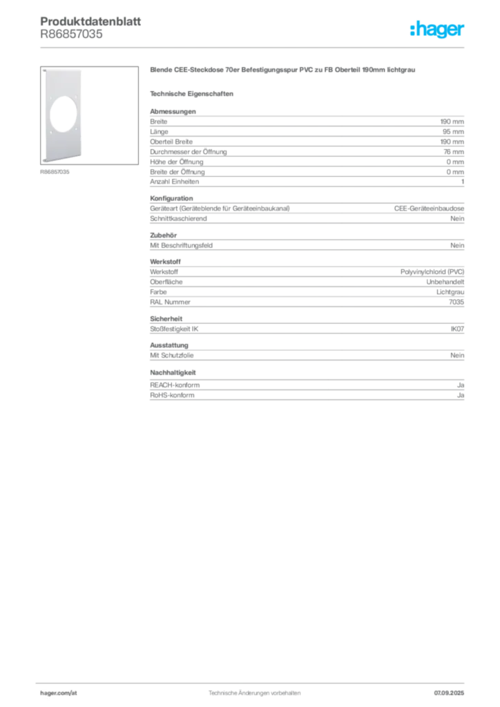 Bild Hager Produktdatenblatt R86857035 | Hager Deutschland