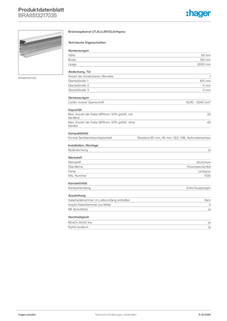 Bild Hager Produktdatenblatt BRA8513217035 | Hager Deutschland