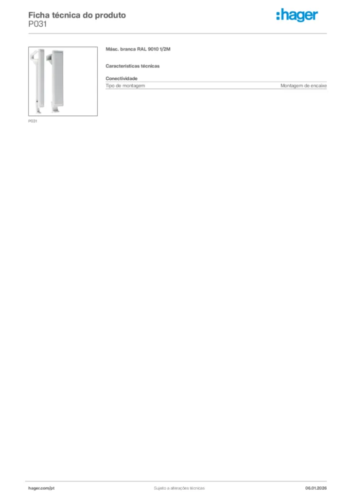 Imagem Hager Ficha técnica do produto P031 | Hager Portugal
