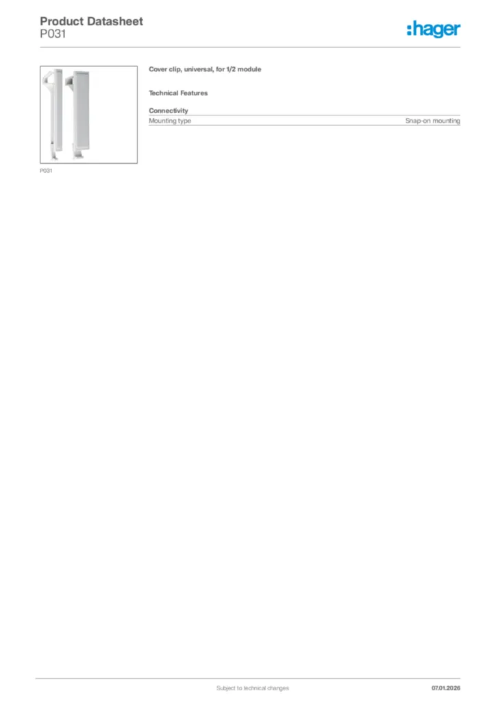 Image Hager Product data sheet P031  | Hager