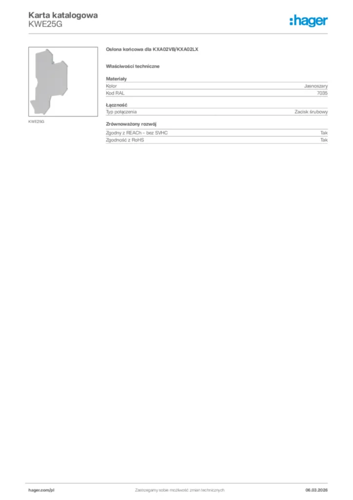 Zdjęcie Hager Karta katalogowa KWE25G | Hager Polska
