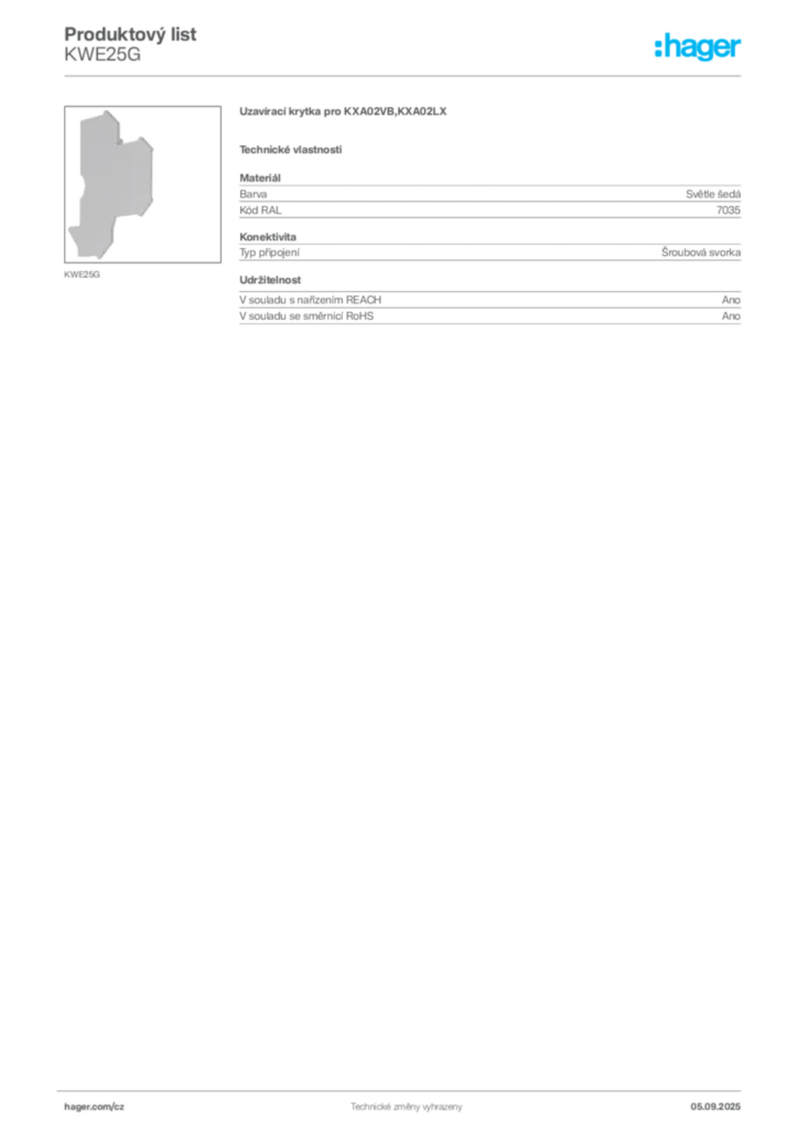 Obrázek Hager Produktový list KWE25G | Hager