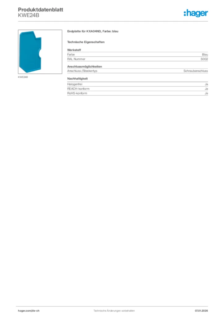 Bild Hager Produktdatenblatt KWE24B | Hager Schweiz