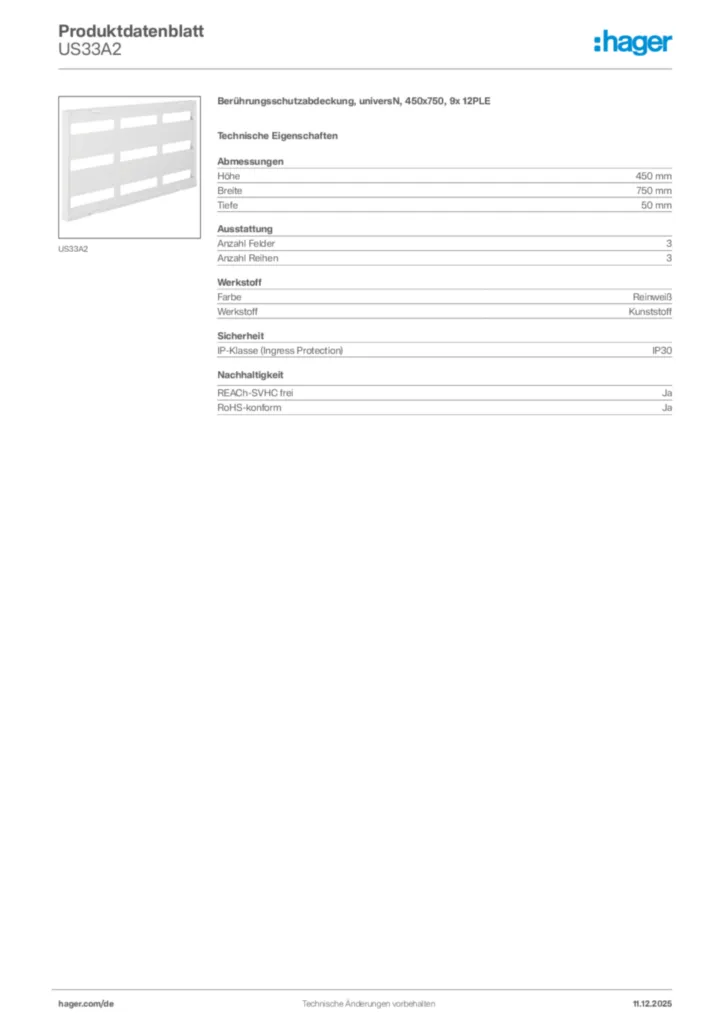 Hager Produktdatenblatt US33A2