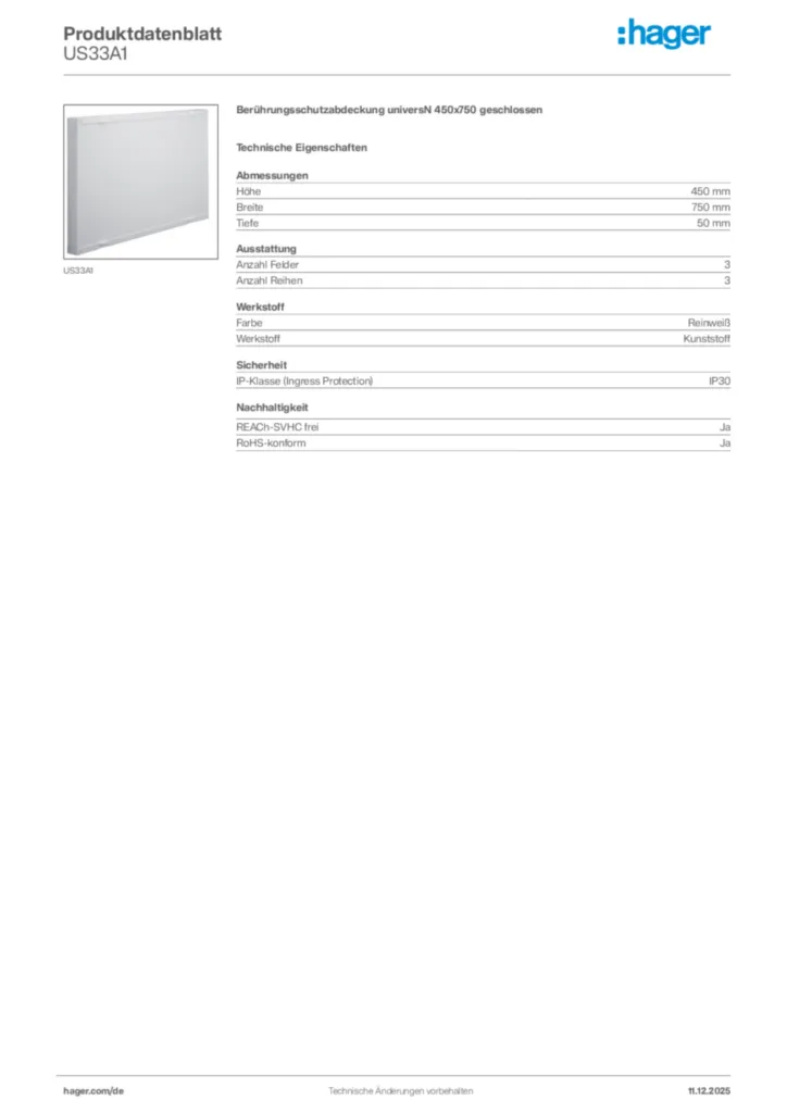 Hager Produktdatenblatt US33A1