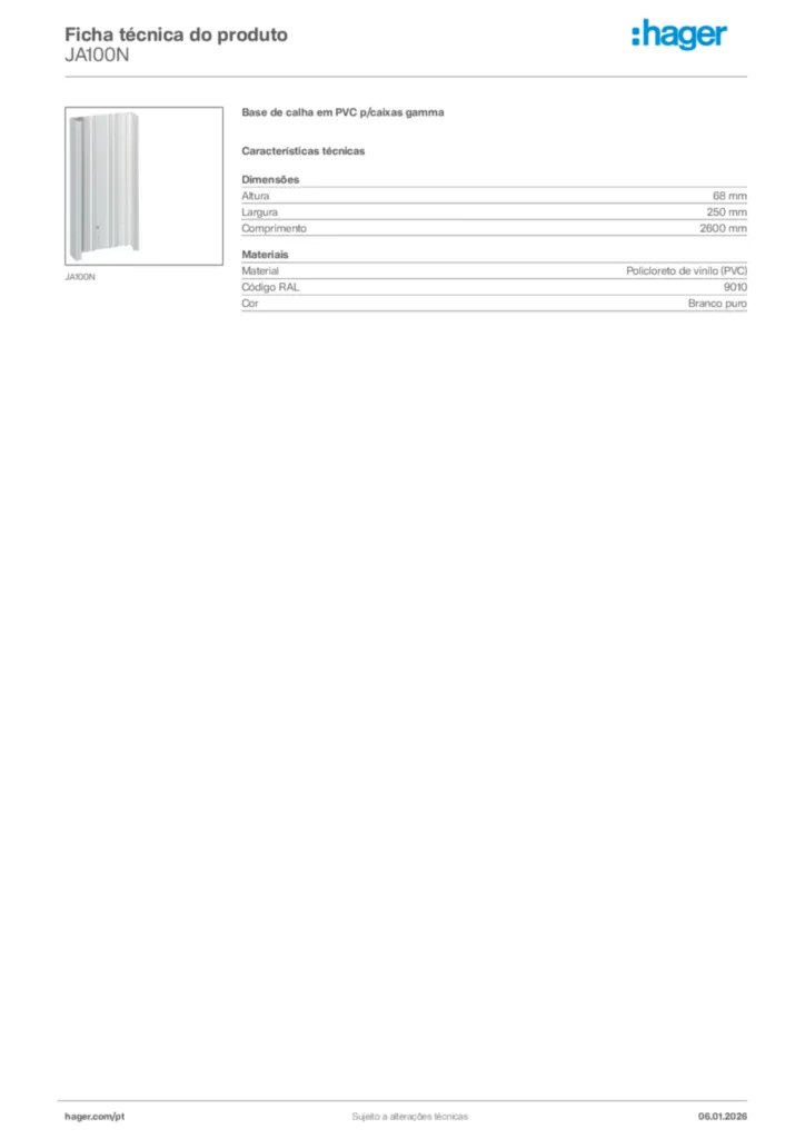 Imagem Hager Ficha técnica do produto JA100N | Hager Portugal