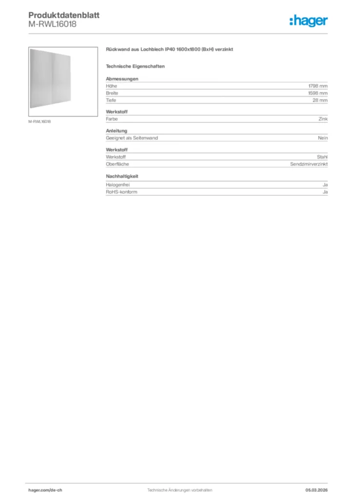 Bild Hager Produktdatenblatt M-RWL16018 | Hager Schweiz
