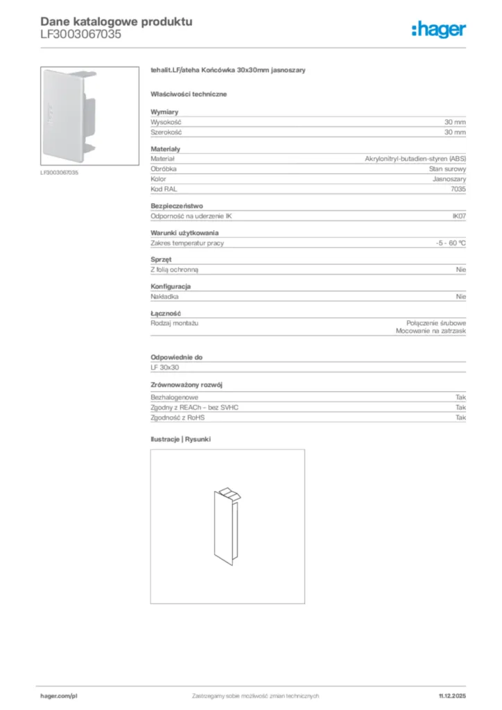 Zdjęcie Hager Dane katalogowe produktu LF3003067035 | Hager Polska