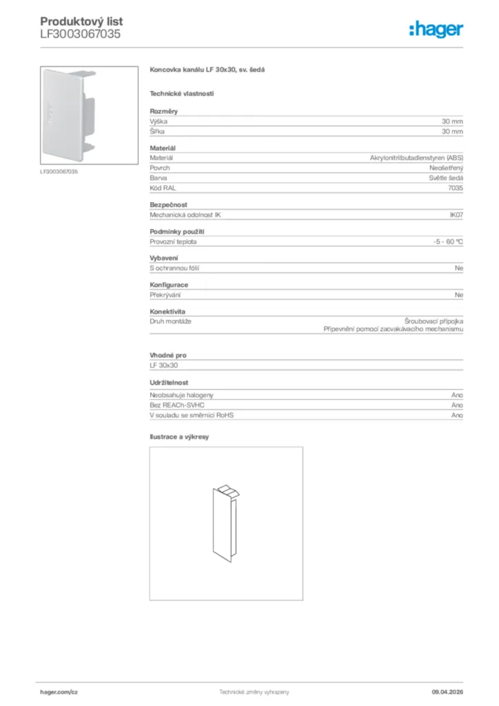 Obrázek Hager Product data sheet LF3003067035 | Hager