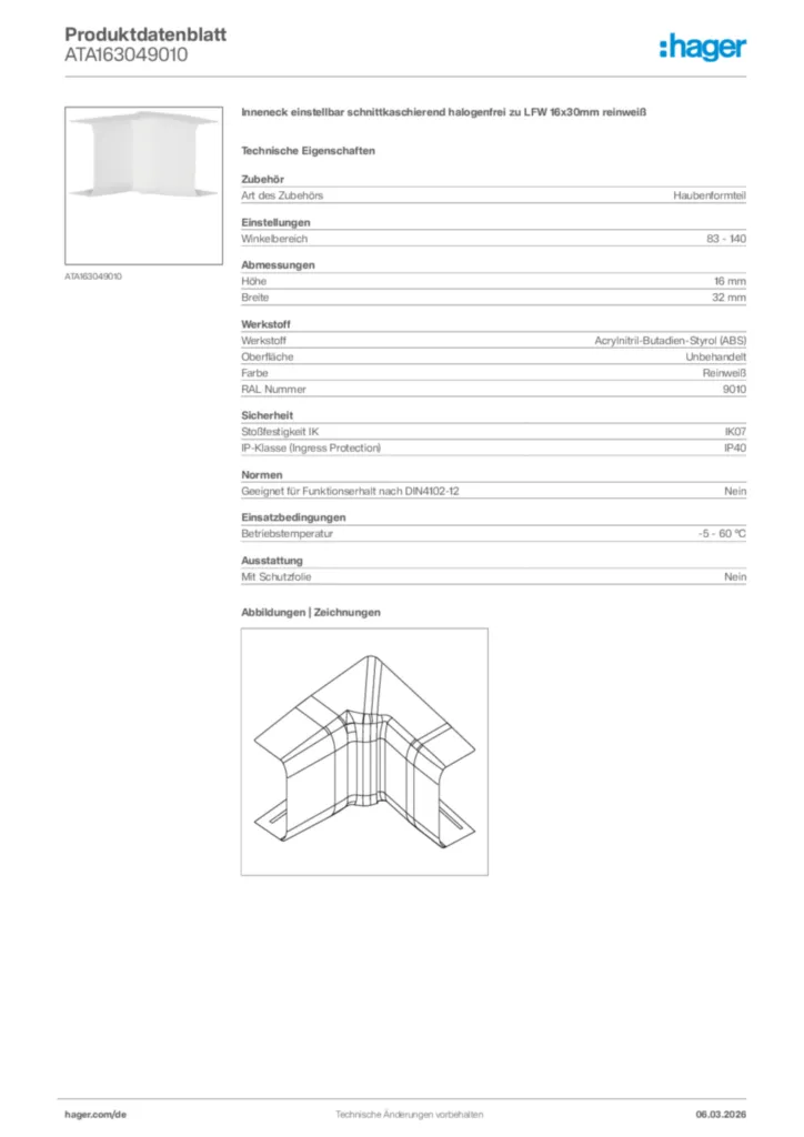 Bild Hager Produktdatenblatt ATA163049010 | Hager Deutschland