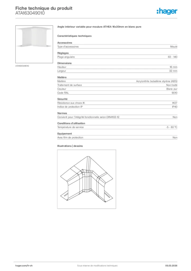 Image Hager Fiche technique du produit ATA163049010 | Hager Suisse
