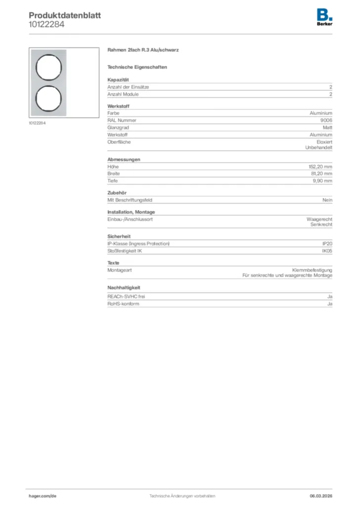 Bild Berker Produktdatenblatt 10122284 | Hager Deutschland